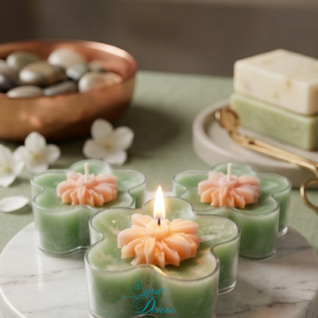 Green and Peach Flower Tea Light Scented Candle